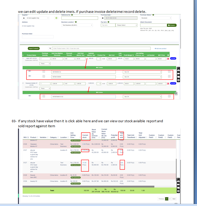 Purchase Screen with IMEI Recording