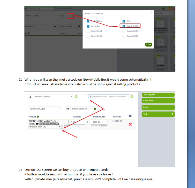 Search by IMEI on POS Screen